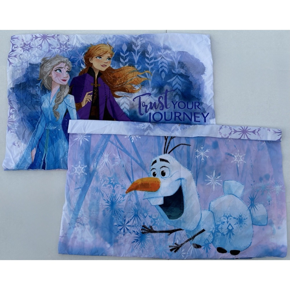 Disney Frozen Elsa Anna Olaf Trust Your Journey Set 2 Double Sided Pillow Cases